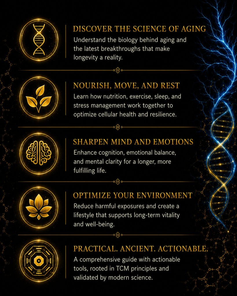Jing, Qi, and Shen foundations of longevity in The Immortality Protocol